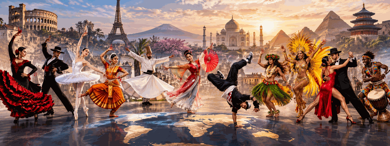 Colorful dance imagery from around the world