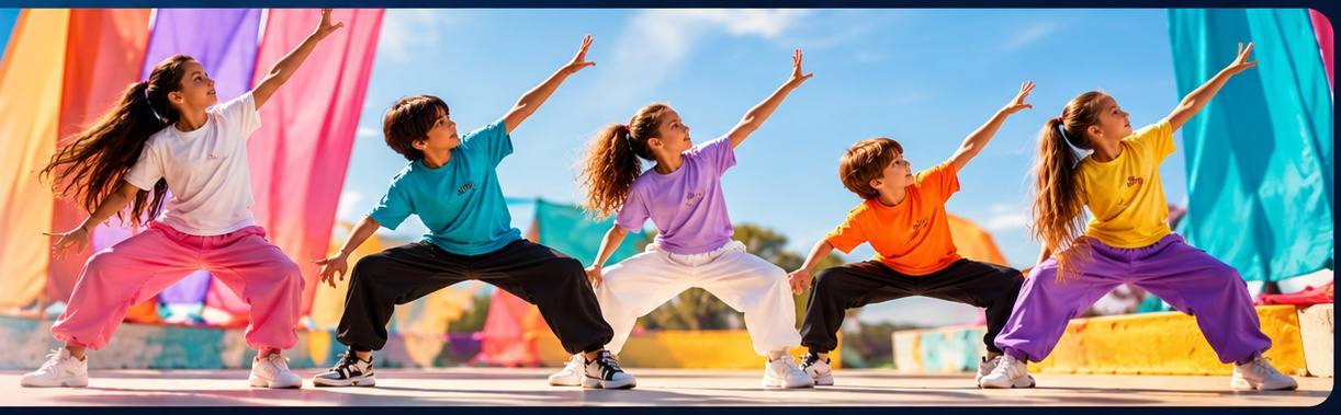 Children enjoying a colorful group dance activity