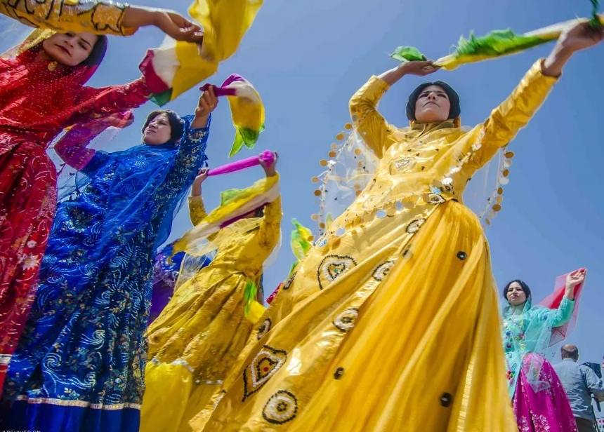 Lurish women dancing with coloured scarves (dastmal) — the dance of the Zagros
